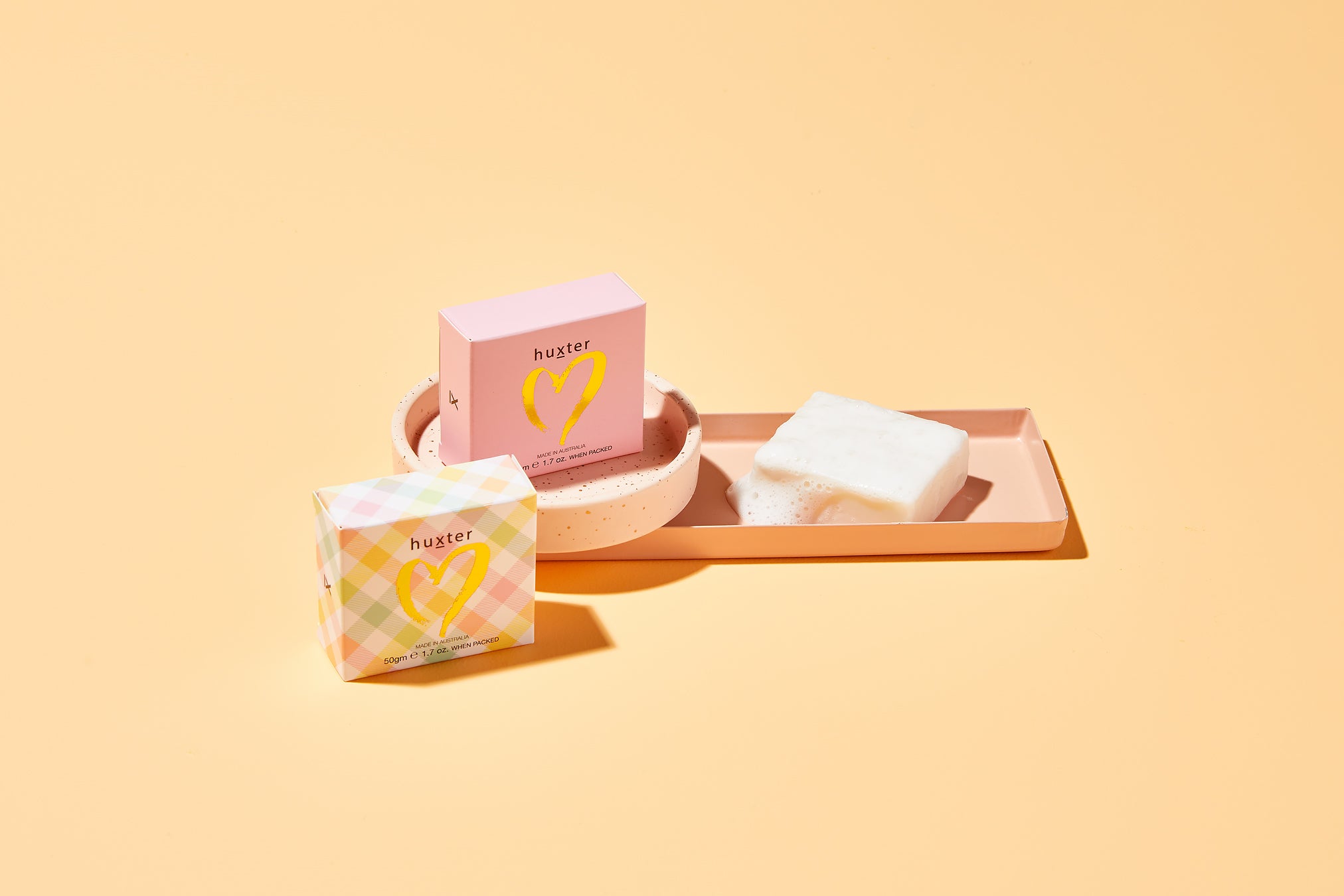 Boxed Soap  - Pastel Checks - Foil Heart - Wild Rose & Neroli