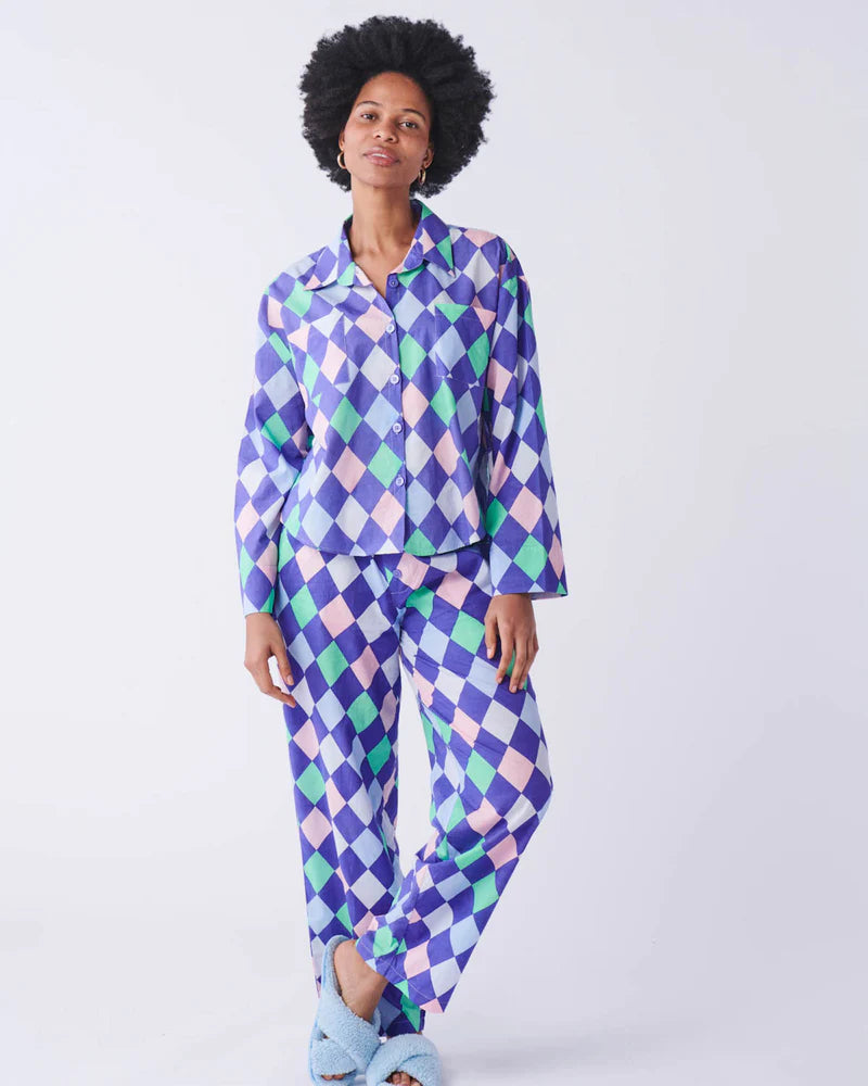 Womens Harlequin Organic Cotton Long Sleeve Shirt & Pant Pyjama