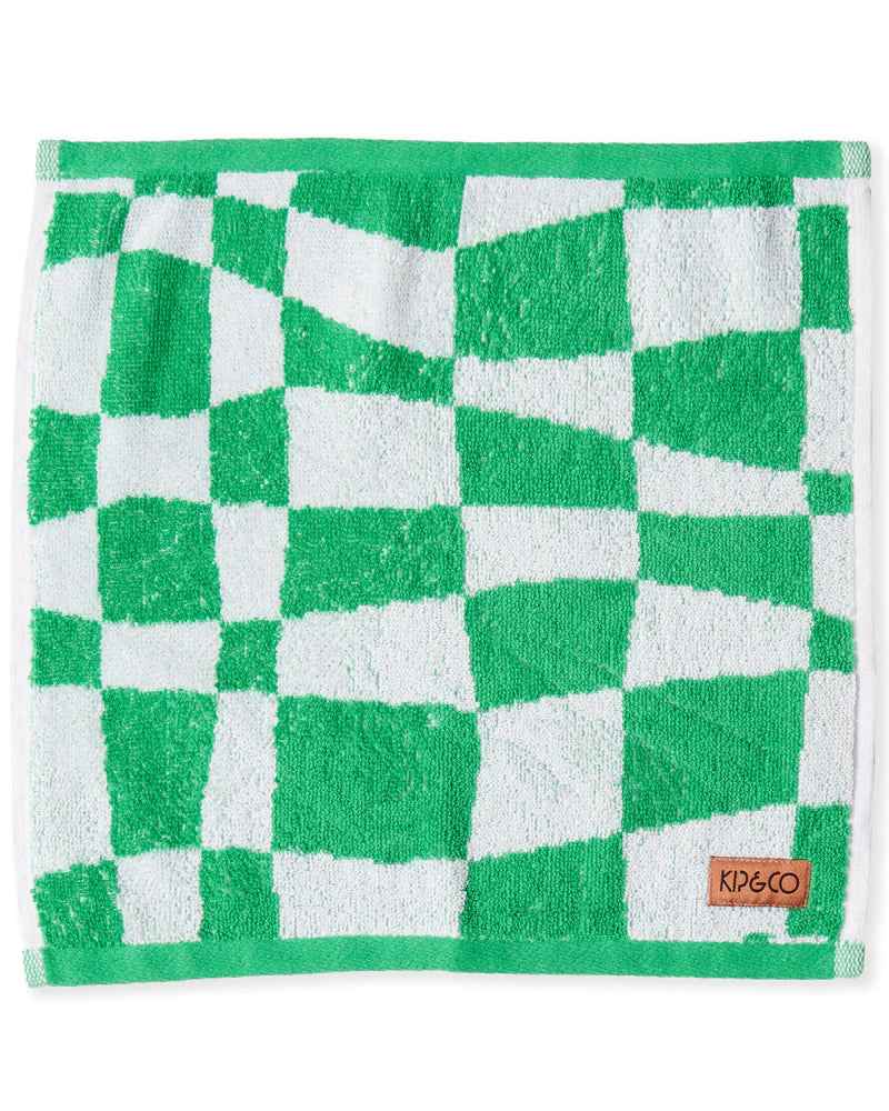 Checkerboard Green Terry Face Washer One Size