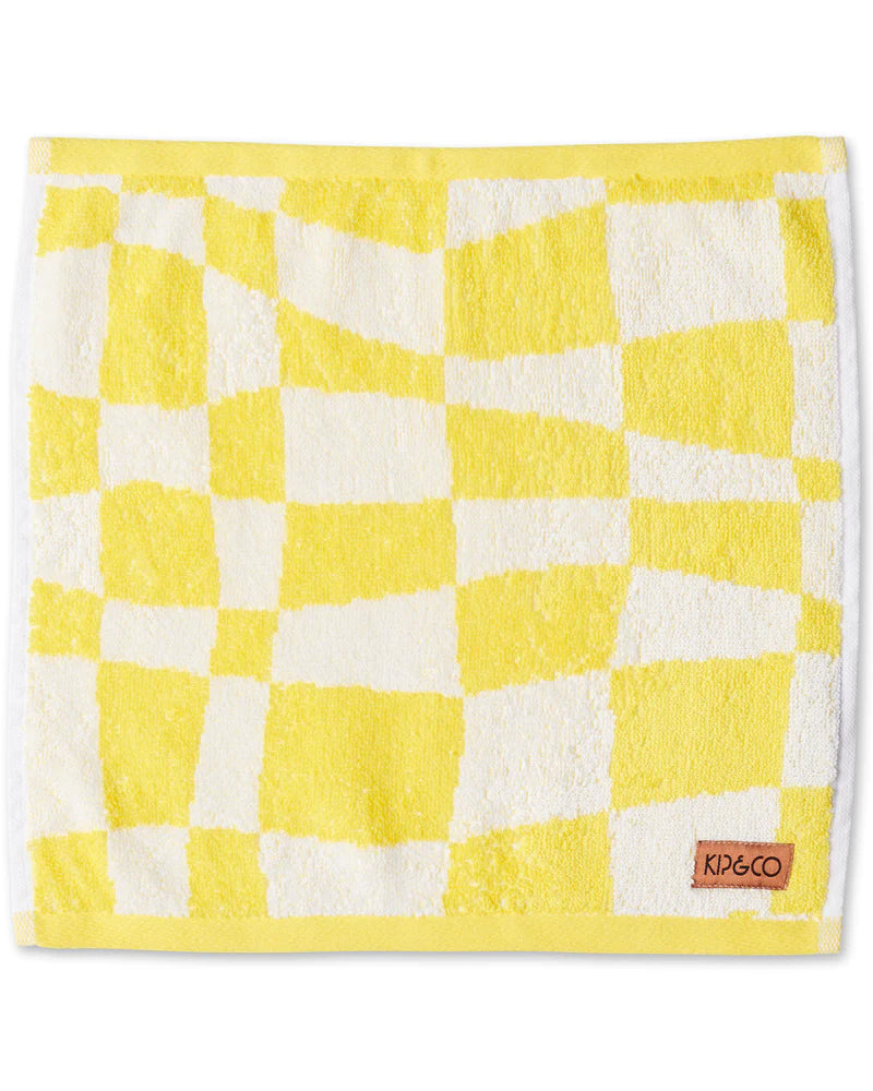 Checkerboard Yellow Terry Face Washer One Size